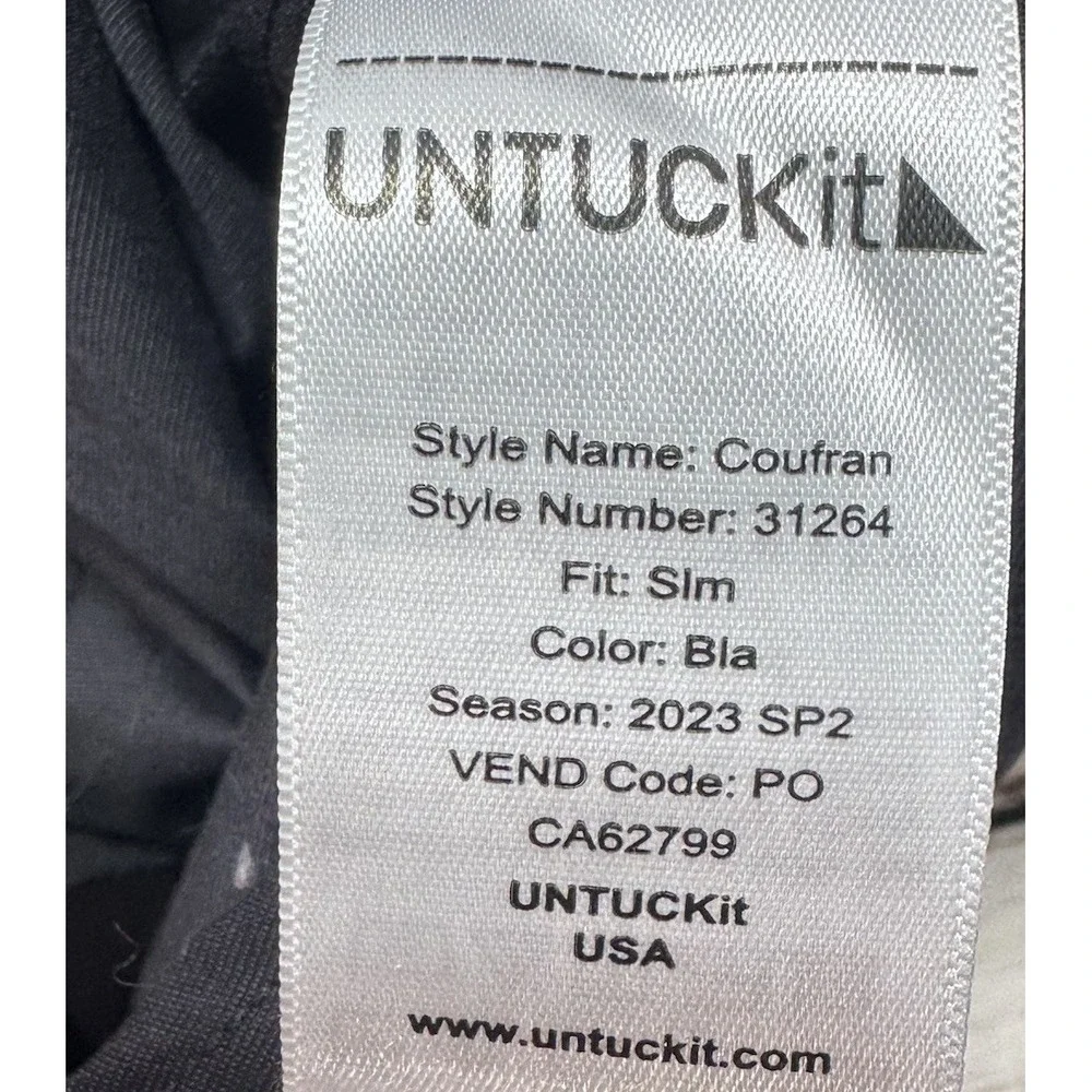 Untuckit Mens Medium Solid Black Button Up Coufran Slim Fit Short Sleeve Shirt